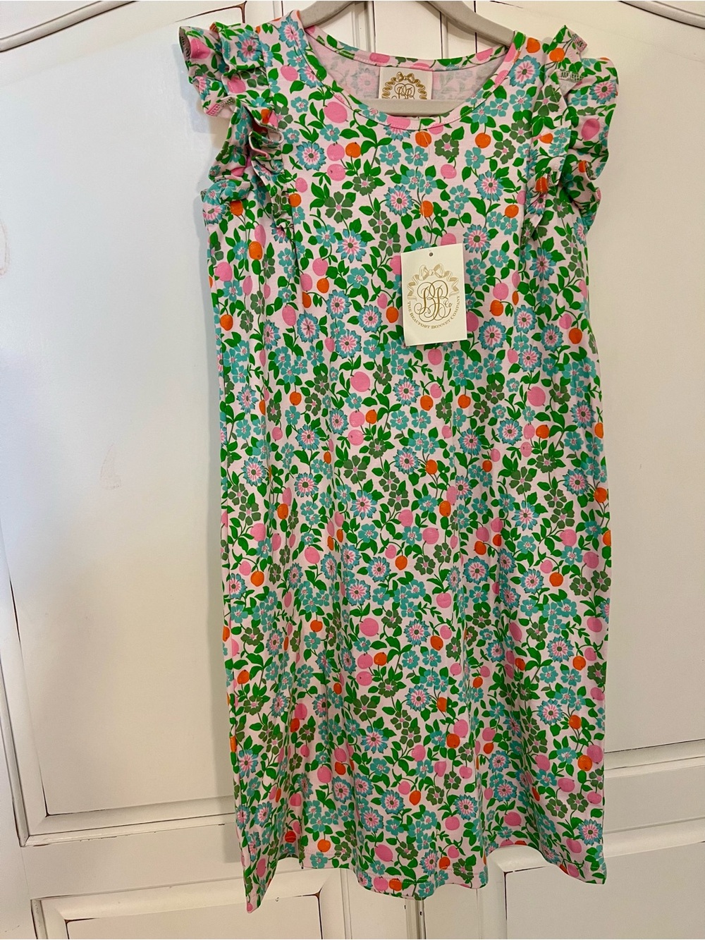 Girls Floral Ruffle Sleeve Dress in Green and Pink - NWT Beaufort Bonnet Company